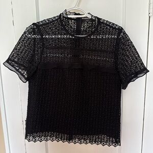 Black Cropped Boxy Blouse with Mandarin Collar